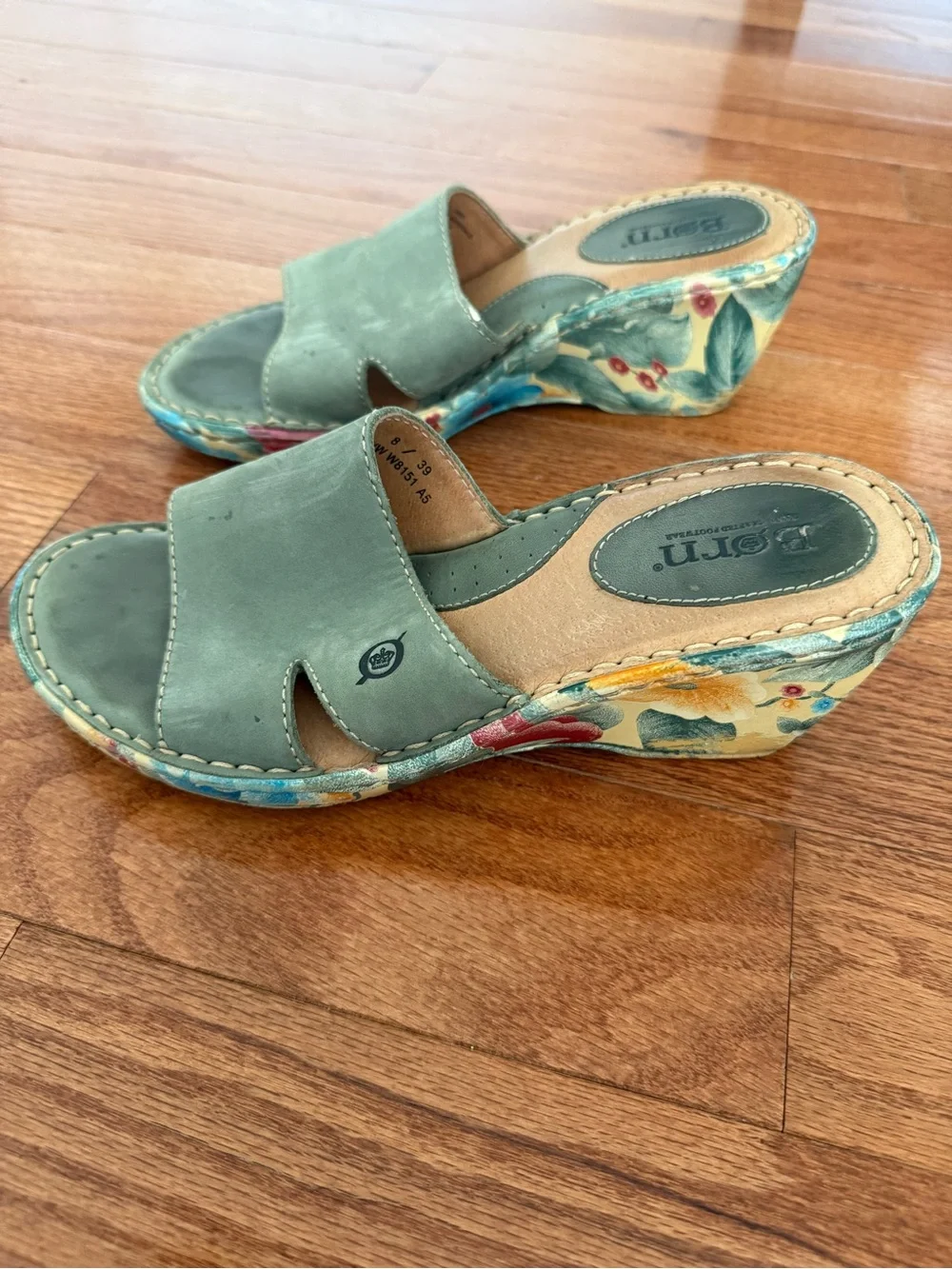 Born Sage Green Leather Slide Sandals